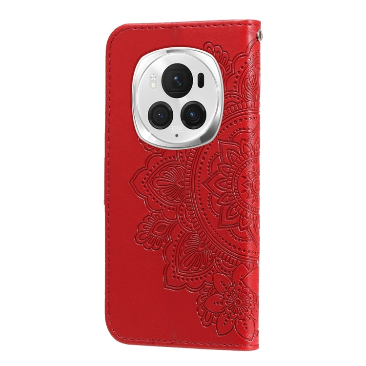 For Honor Magic6 Pro Seven-petal Flowers Embossing Leather Phone Case(Red)