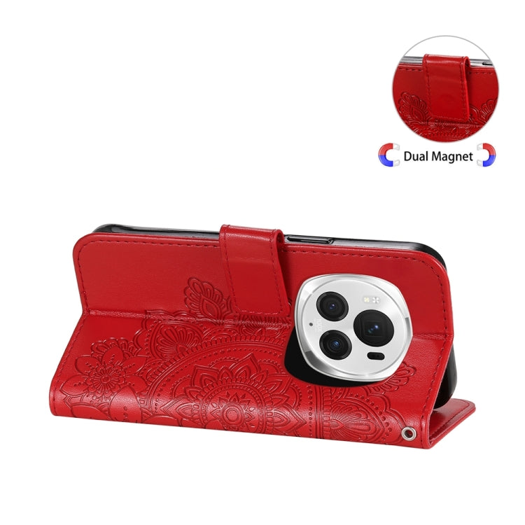 For Honor Magic6 Pro Seven-petal Flowers Embossing Leather Phone Case(Red)