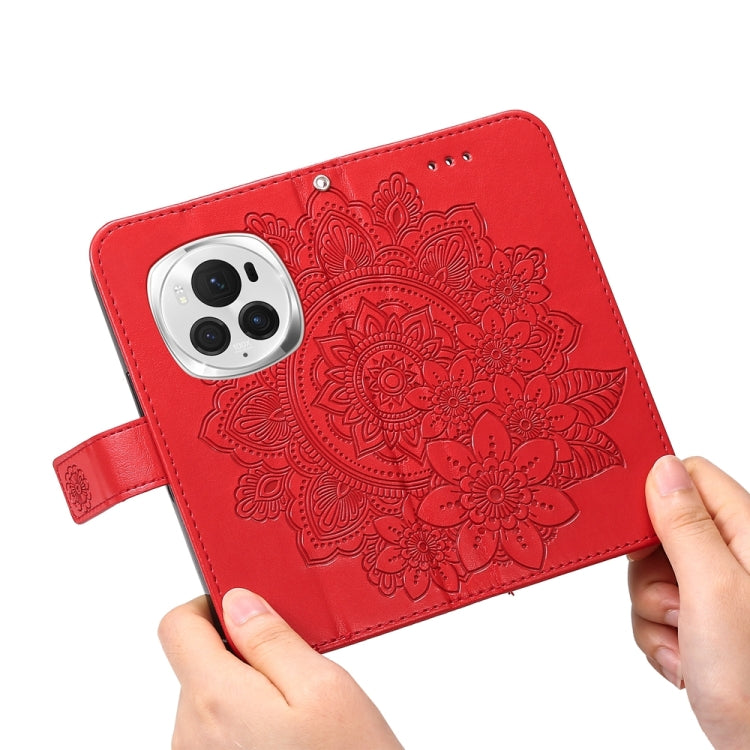 For Honor Magic6 Pro Seven-petal Flowers Embossing Leather Phone Case(Red)