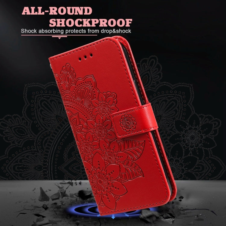 For Honor Magic6 Pro Seven-petal Flowers Embossing Leather Phone Case(Red)