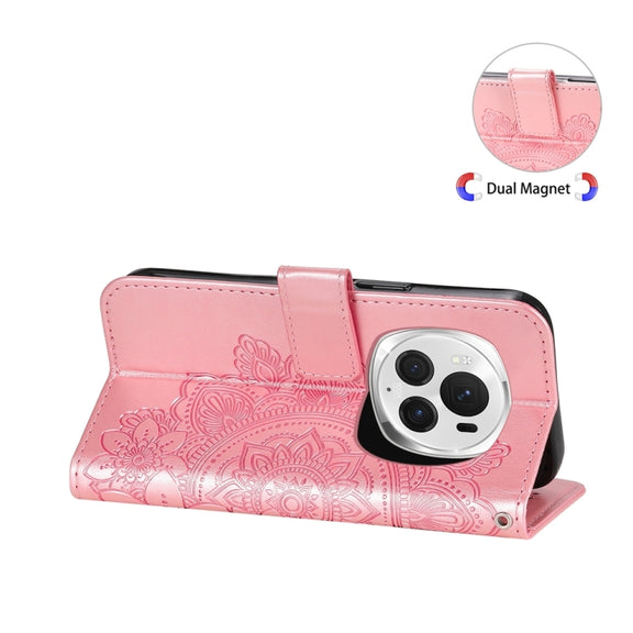 For Honor Magic6 Pro Seven-petal Flowers Embossing Leather Phone Case(Rose Gold)