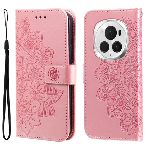 For Honor Magic6 Pro Seven-petal Flowers Embossing Leather Phone Case(Rose Gold)