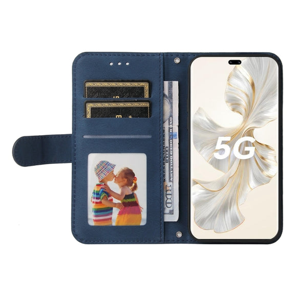 For Honor 100 Pro Skin Feel Life Tree Metal Button Leather Phone Case(Blue)