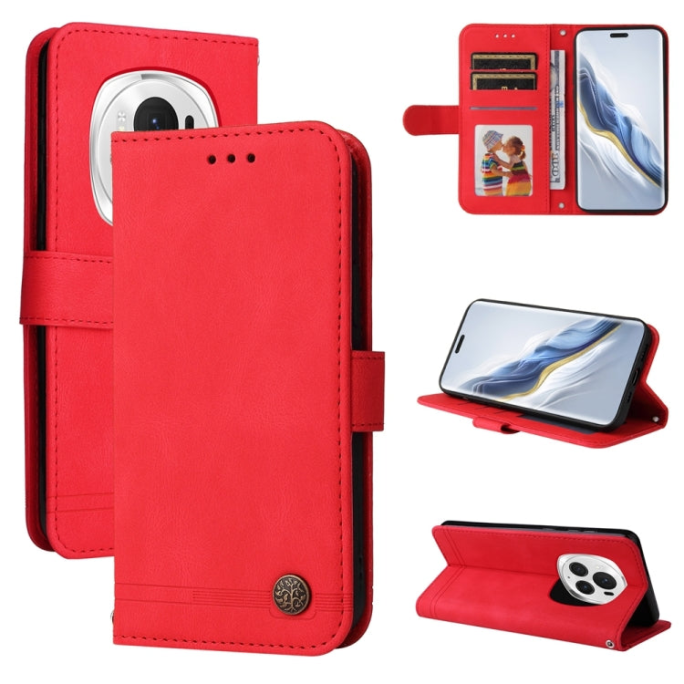 For Honor Magic6 Pro Skin Feel Life Tree Metal Button Leather Phone Case(Red)