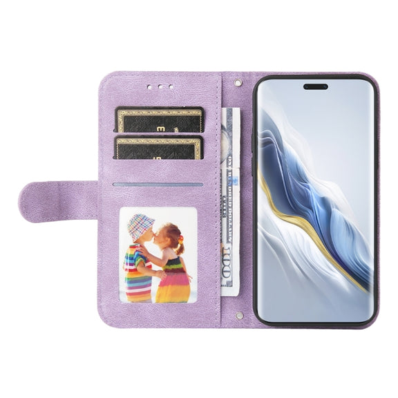 For Honor Magic6 Pro Skin Feel Life Tree Metal Button Leather Phone Case(Purple)