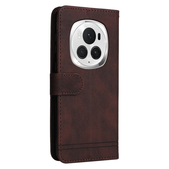 For Honor Magic6 Pro Skin Feel Life Tree Metal Button Leather Phone Case(Brown)