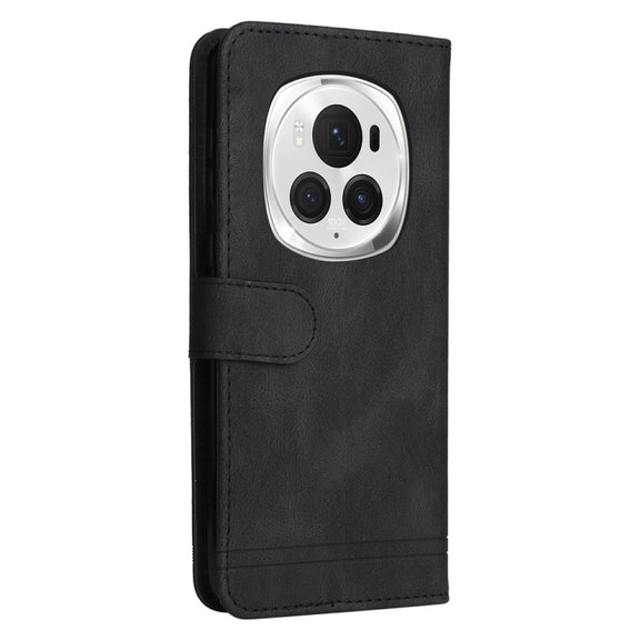 For Honor Magic6 Pro Skin Feel Life Tree Metal Button Leather Phone Case(Black)