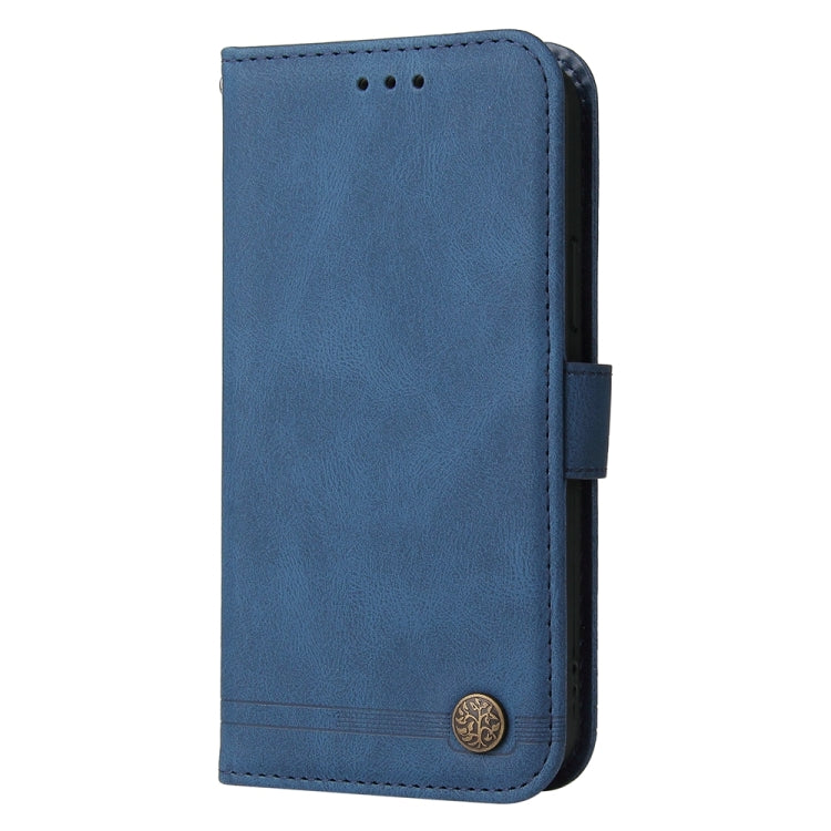 For Honor Magic6 Pro Skin Feel Life Tree Metal Button Leather Phone Case(Blue)