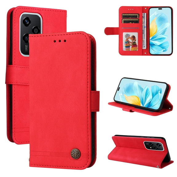 For Honor 200 Lite Global Skin Feel Life Tree Metal Button Leather Phone Case(Red)