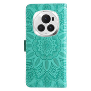 For Honor Magic6 Pro Embossed Sunflower Leather Phone Case(Green)