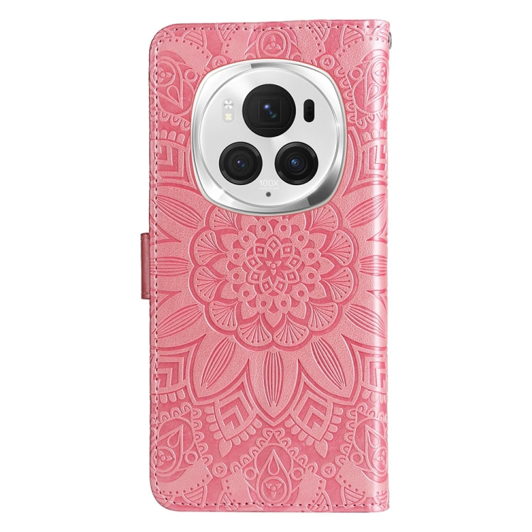 For Honor Magic6 Pro Embossed Sunflower Leather Phone Case(Rose Gold)