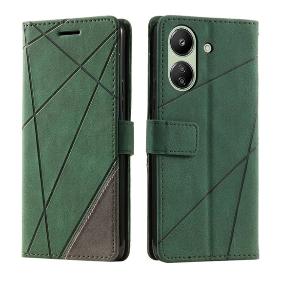 For Xiaomi Redmi 13C Skin Feel Splicing Leather Phone Case(Green)