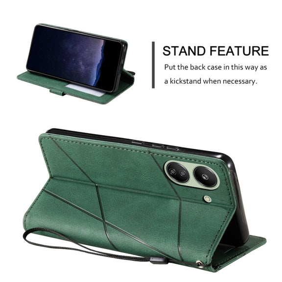 For Xiaomi Redmi 13C Skin Feel Splicing Leather Phone Case(Green)