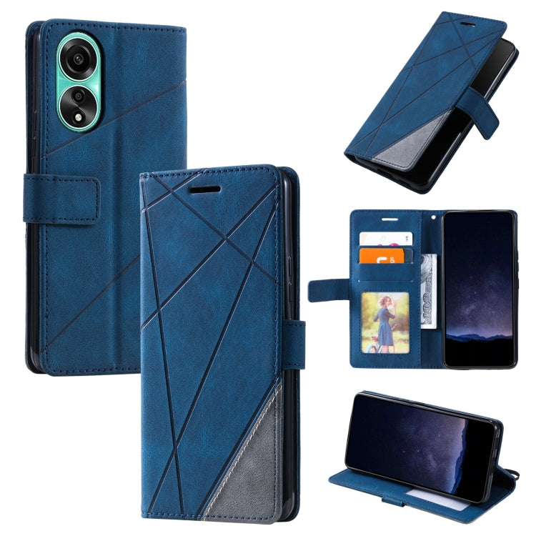 For OPPO A58 4G Skin Feel Splicing Leather Phone Case(Blue)