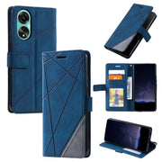 For OPPO A58 4G Skin Feel Splicing Leather Phone Case(Blue)