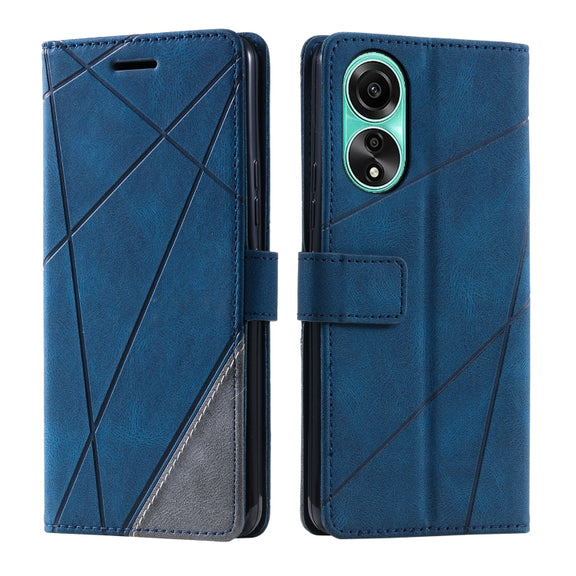 For OPPO A58 4G Skin Feel Splicing Leather Phone Case(Blue)
