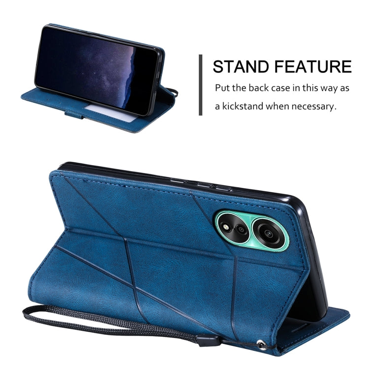 For OPPO A58 4G Skin Feel Splicing Leather Phone Case(Blue)