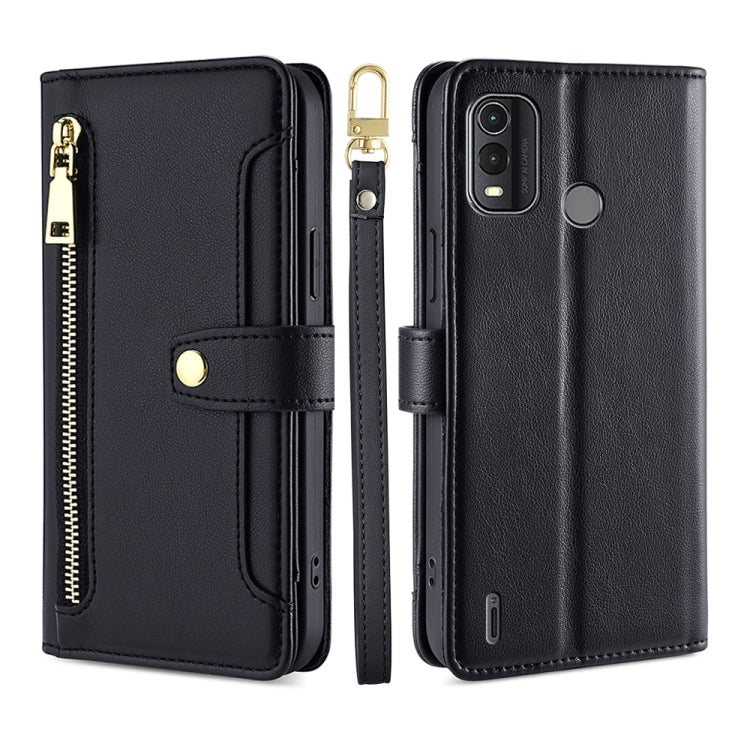 For Nokia G11 Plus Lite Sheep Texture Cross-body Zipper Wallet Leather Phone Case(Black)