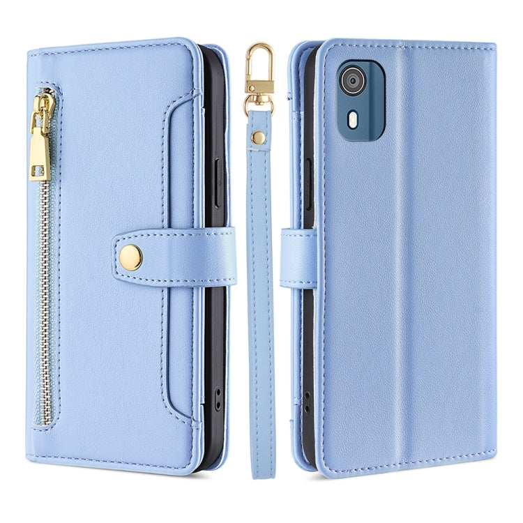 For Nokia C02 TA-1522 Lite Sheep Texture Cross-body Zipper Wallet Leather Phone Case(Blue)