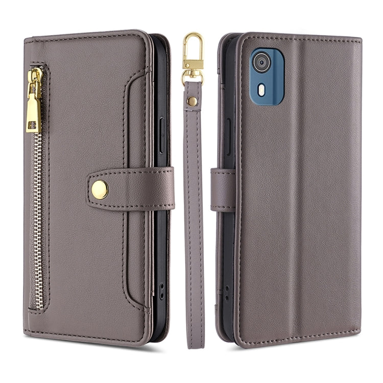 For Nokia C02 TA-1522 Lite Sheep Texture Cross-body Zipper Wallet Leather Phone Case(Grey)