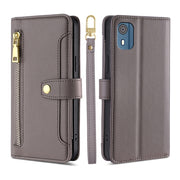 For Nokia C02 TA-1522 Lite Sheep Texture Cross-body Zipper Wallet Leather Phone Case(Grey)