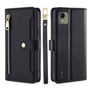For Nokia C110 4G Lite Sheep Texture Cross-body Zipper Wallet Leather Phone Case(Black)