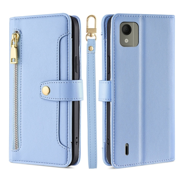 For Nokia C110 4G Lite Sheep Texture Cross-body Zipper Wallet Leather Phone Case(Blue)