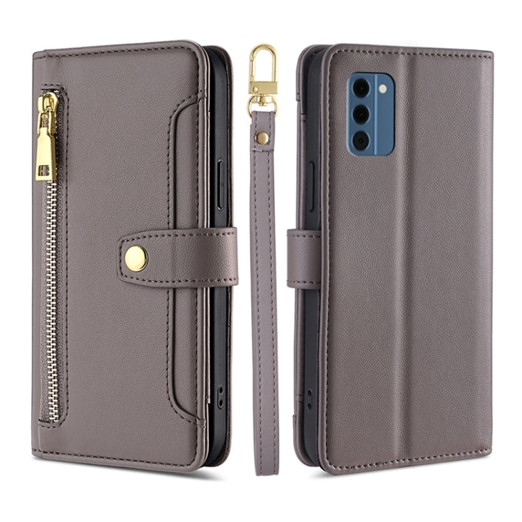 For Nokia C300 4G US Edition Lite Sheep Texture Cross-body Zipper Wallet Leather Phone Case(Grey)