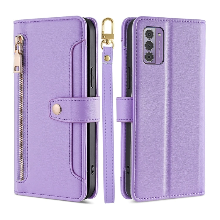 For Nokia G42 5G Lite Sheep Texture Cross-body Zipper Wallet Leather Phone Case(Purple)