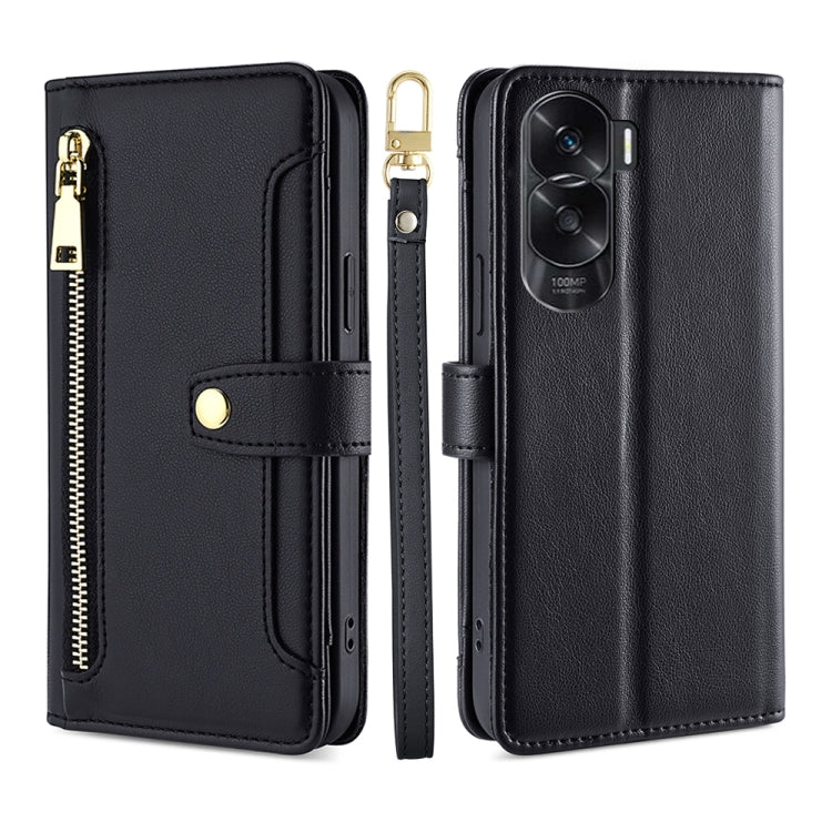 For Honor X50i 5G / 9 Lite Sheep Texture Cross-body Zipper Wallet Leather Phone Case(Black)