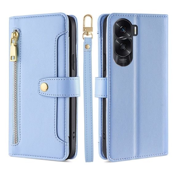 For Honor X50i 5G / 9 Lite Sheep Texture Cross-body Zipper Wallet Leather Phone Case(Blue)