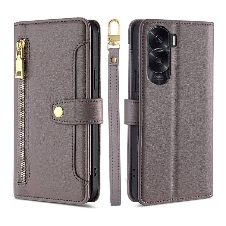 For Honor X50i 5G / 9 Lite Sheep Texture Cross-body Zipper Wallet Leather Phone Case(Grey)