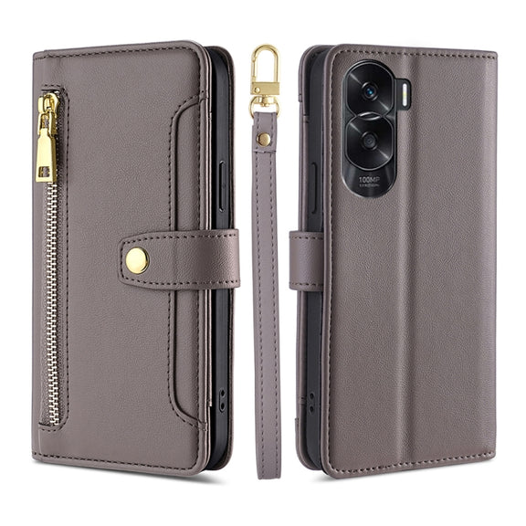 For Honor X50i 5G / 9 Lite Sheep Texture Cross-body Zipper Wallet Leather Phone Case(Grey)