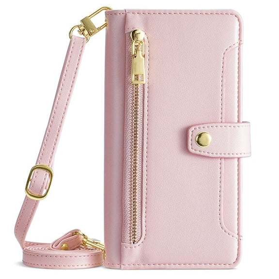 For Honor Magic6 5G Sheep Texture Cross-body Zipper Wallet Leather Phone Case(Pink)