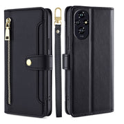 For Honor 200 5G Sheep Texture Cross-body Zipper Wallet Leather Phone Case(Black)