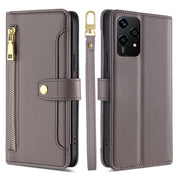 For Honor 200 Lite 5G Global Sheep Texture Cross-body Zipper Wallet Leather Phone Case(Grey)