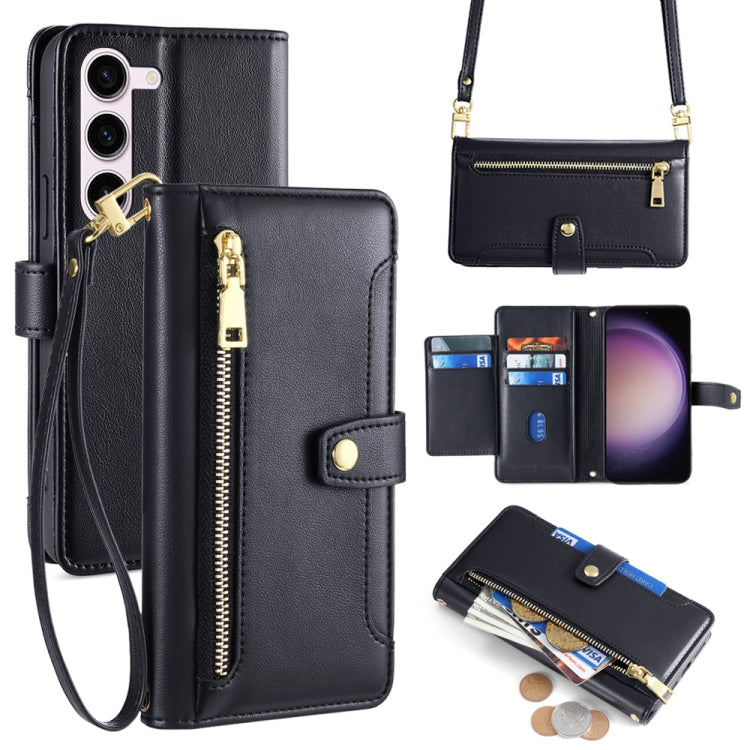 For Samsung Galaxy S24+ 5G Sheep Texture Cross-body Zipper Wallet Leather Phone Case(Black)