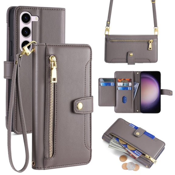 For Samsung Galaxy S24+ 5G Sheep Texture Cross-body Zipper Wallet Leather Phone Case(Grey)