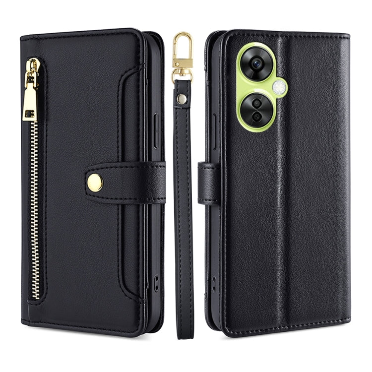 For OnePlus Nord CE 3 Lite 5G Sheep Texture Cross-body Zipper Wallet Leather Phone Case(Black)