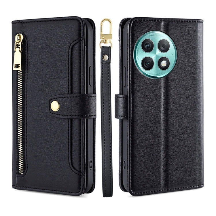 For OnePlus Ace 2 Pro Sheep Texture Cross-body Zipper Wallet Leather Phone Case(Black)