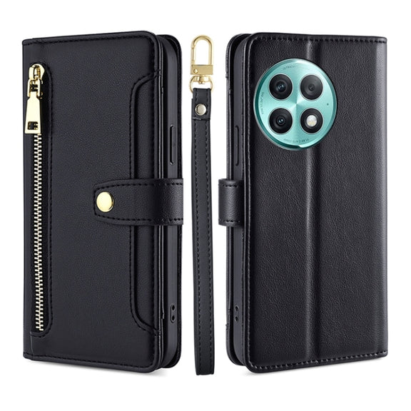 For OnePlus Ace 2 Pro Sheep Texture Cross-body Zipper Wallet Leather Phone Case(Black)