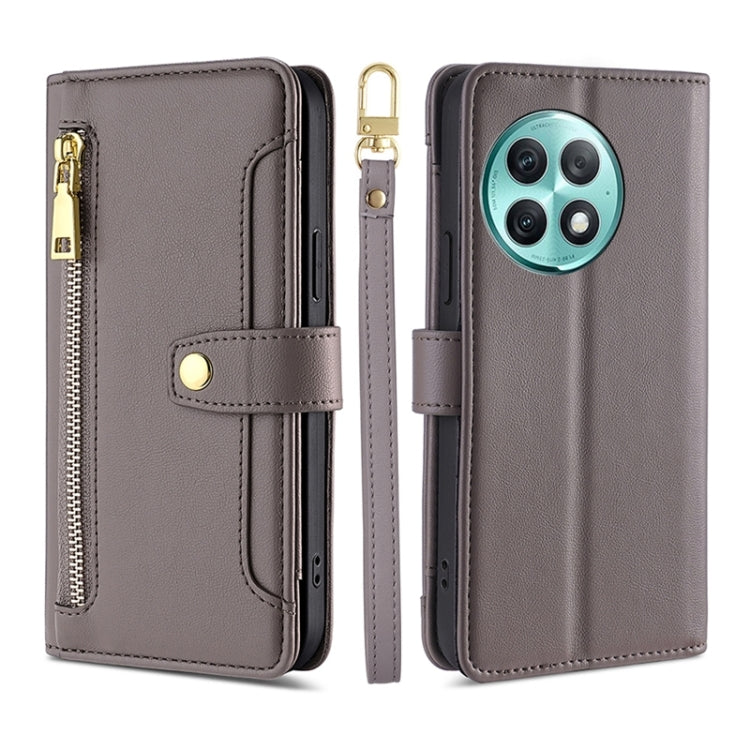 For OnePlus Ace 2 Pro Sheep Texture Cross-body Zipper Wallet Leather Phone Case(Grey)