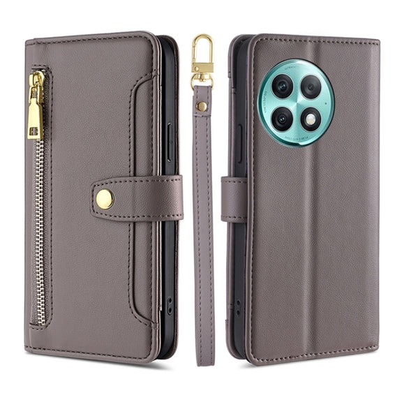 For OnePlus Ace 2 Pro Sheep Texture Cross-body Zipper Wallet Leather Phone Case(Grey)