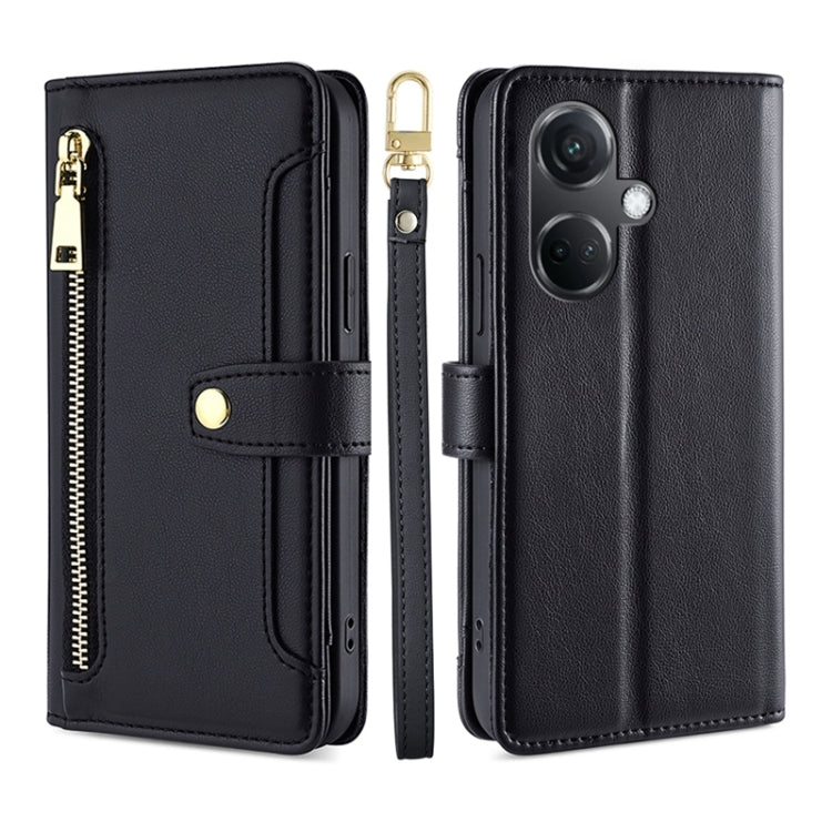 For OnePlus Nord CE3 5G Sheep Texture Cross-body Zipper Wallet Leather Phone Case(Black)