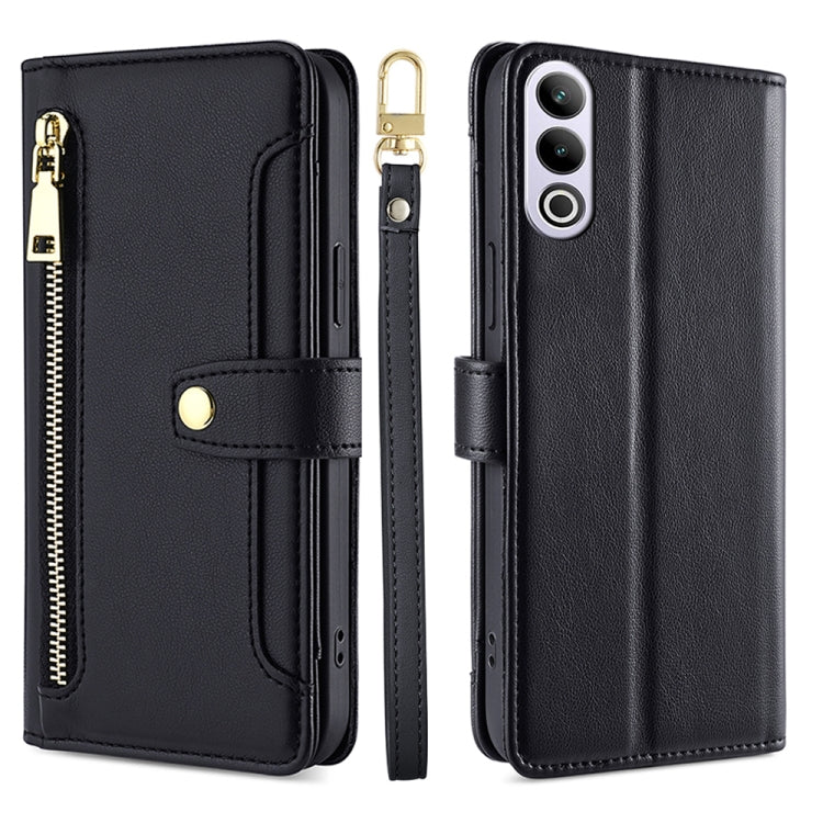 For OnePlus Ace 3V 5G Sheep Texture Cross-body Zipper Wallet Leather Phone Case(Black)