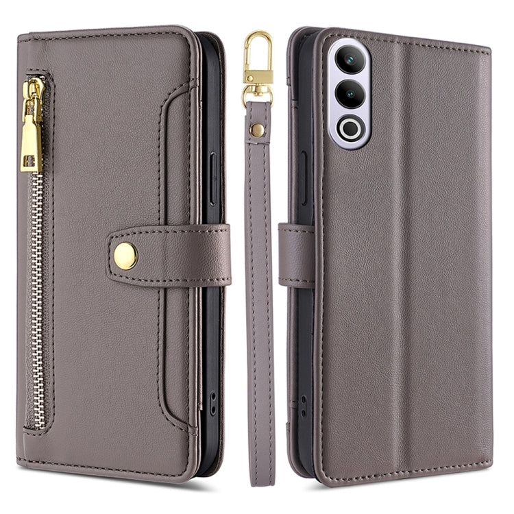 For OnePlus Ace 3V 5G Sheep Texture Cross-body Zipper Wallet Leather Phone Case(Grey)