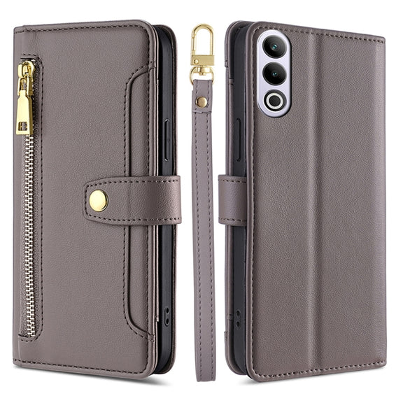 For OnePlus Ace 3V 5G Sheep Texture Cross-body Zipper Wallet Leather Phone Case(Grey)