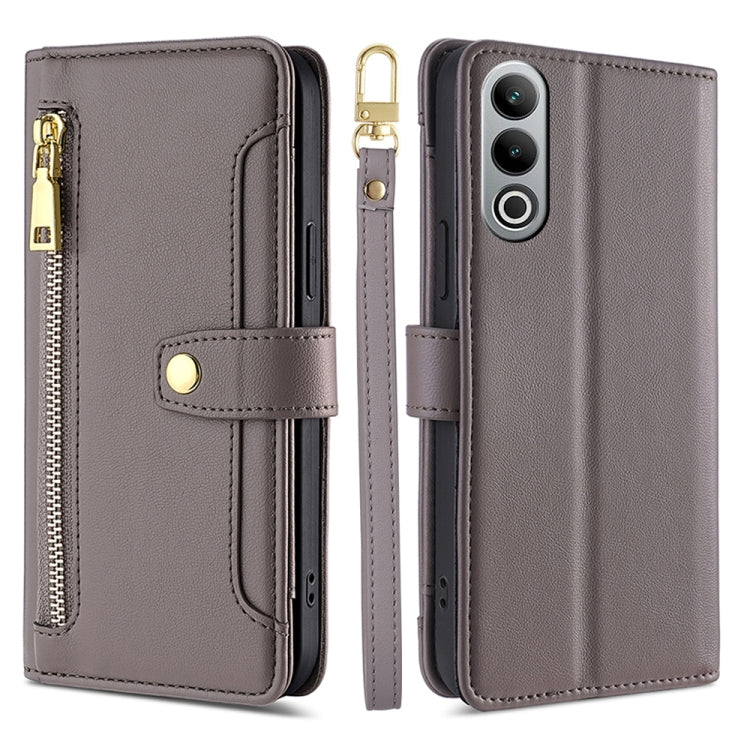 For OnePlus Nord CE4 Sheep Texture Cross-body Zipper Wallet Leather Phone Case(Grey)