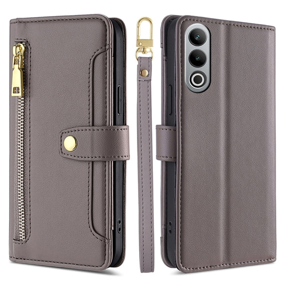 For OnePlus Nord CE4 Sheep Texture Cross-body Zipper Wallet Leather Phone Case(Grey)