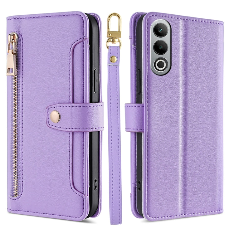 For OnePlus Nord CE4 Sheep Texture Cross-body Zipper Wallet Leather Phone Case(Purple)